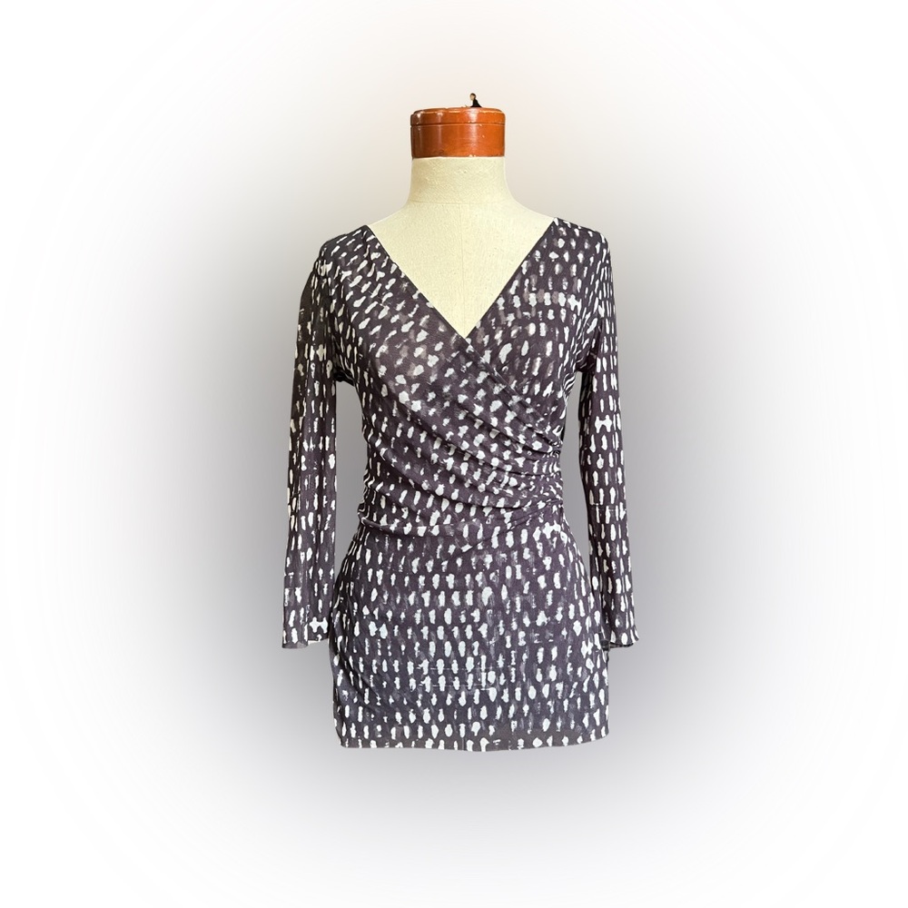New York & Company Black & White Ruched Wrap Top Women’s Size M Workwear Chic